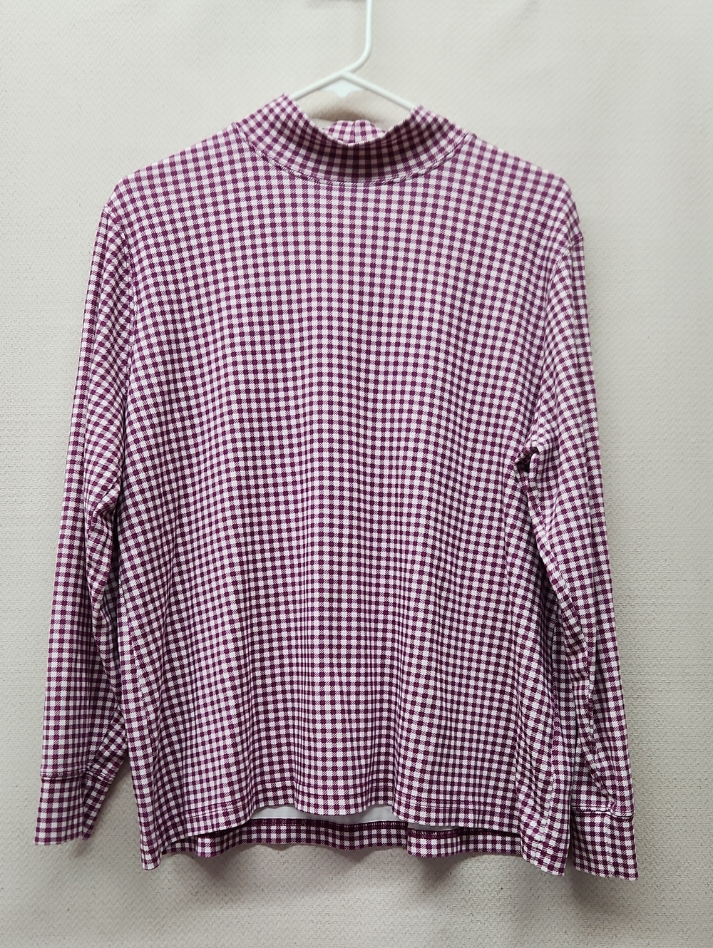 Lands' End Pink & White Gingham Mock Neck Top